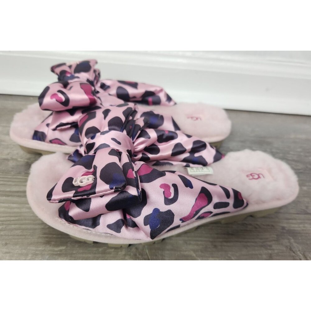 UGG Women's Sz. 8 Lushette Leopard Puffer Satin Sheepskin Slippers